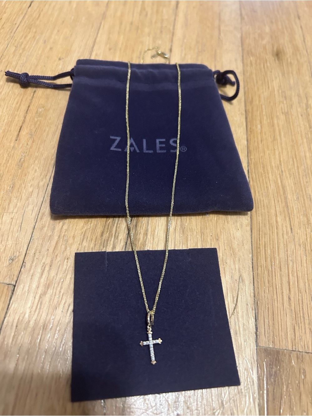 Wheat Chain Necklace in Solid 14K Gold - 18". Lab grown diamond cross charm, 10k